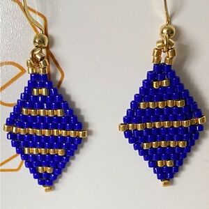 Handcrafted Blue and Gold Beaded Earrings